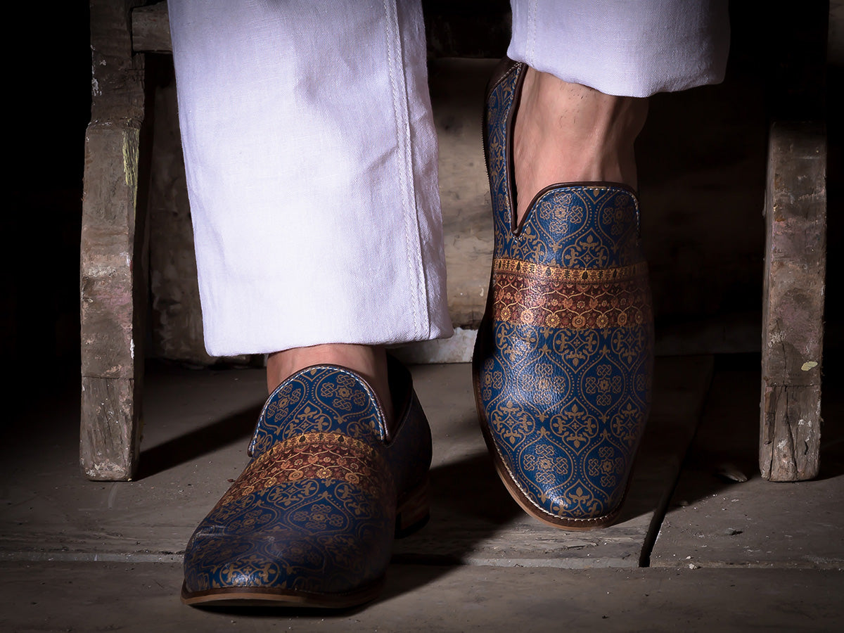 Dark Blue Mughal Art Designer Loafers