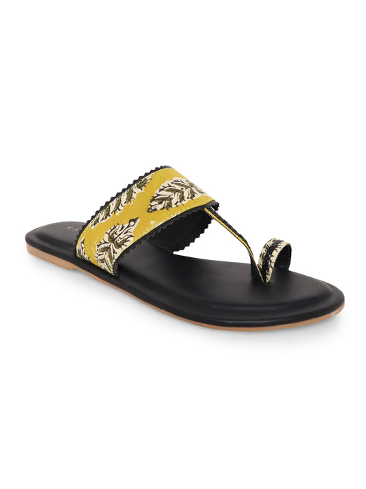 Dusty Yelow Block Print Kolhapuris