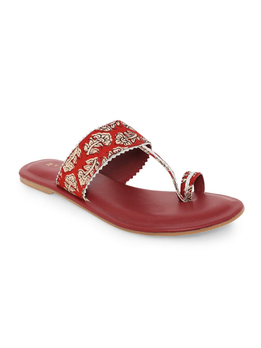 Mud Brown Block Print Kolhapuri Chappals