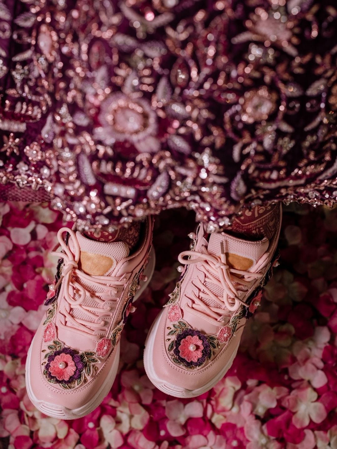 Pink Floral Handcrafted Bridal Sneakers