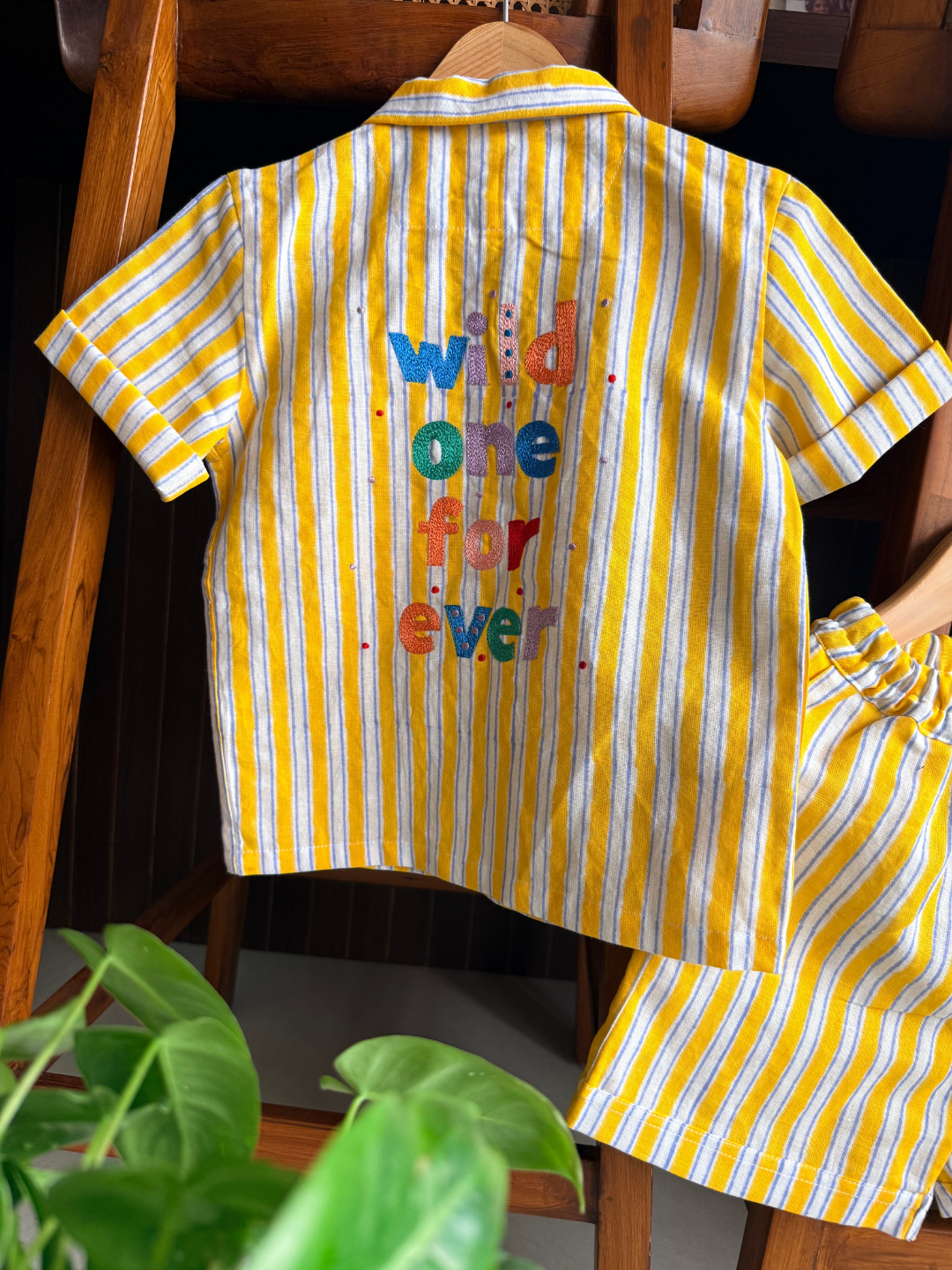 Kids Cotton Linen Co-ord Set -Yellow Stripped Print