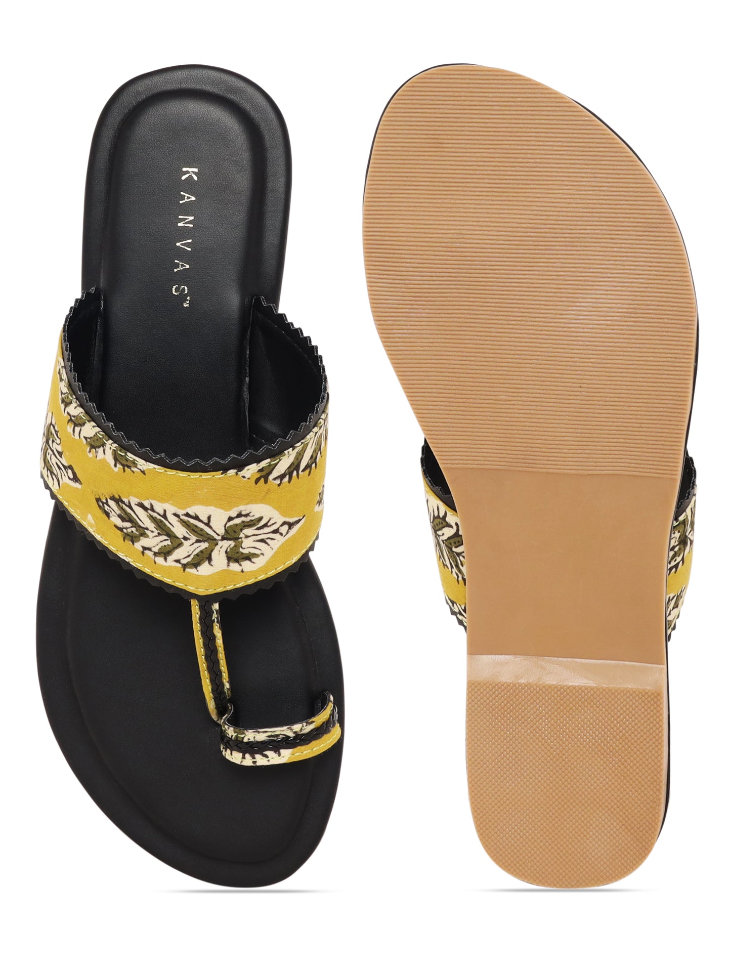 Dusty Yelow Block Print Kolhapuris