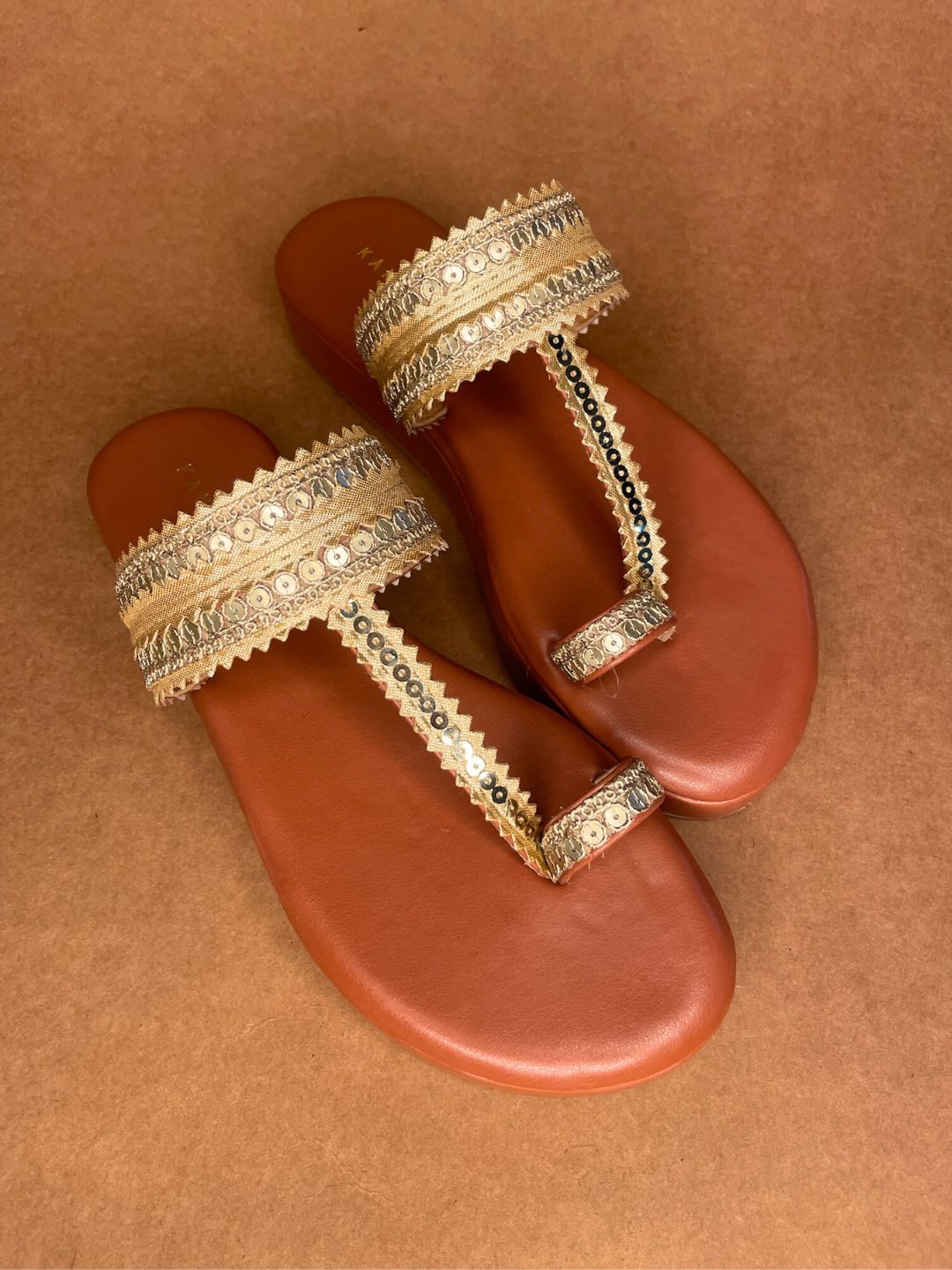 Golden Embroidered Work Kolhapuri Heels