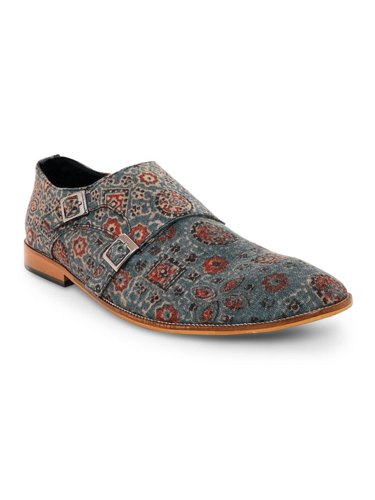 Blue Ajrakh Print Monk Shoes