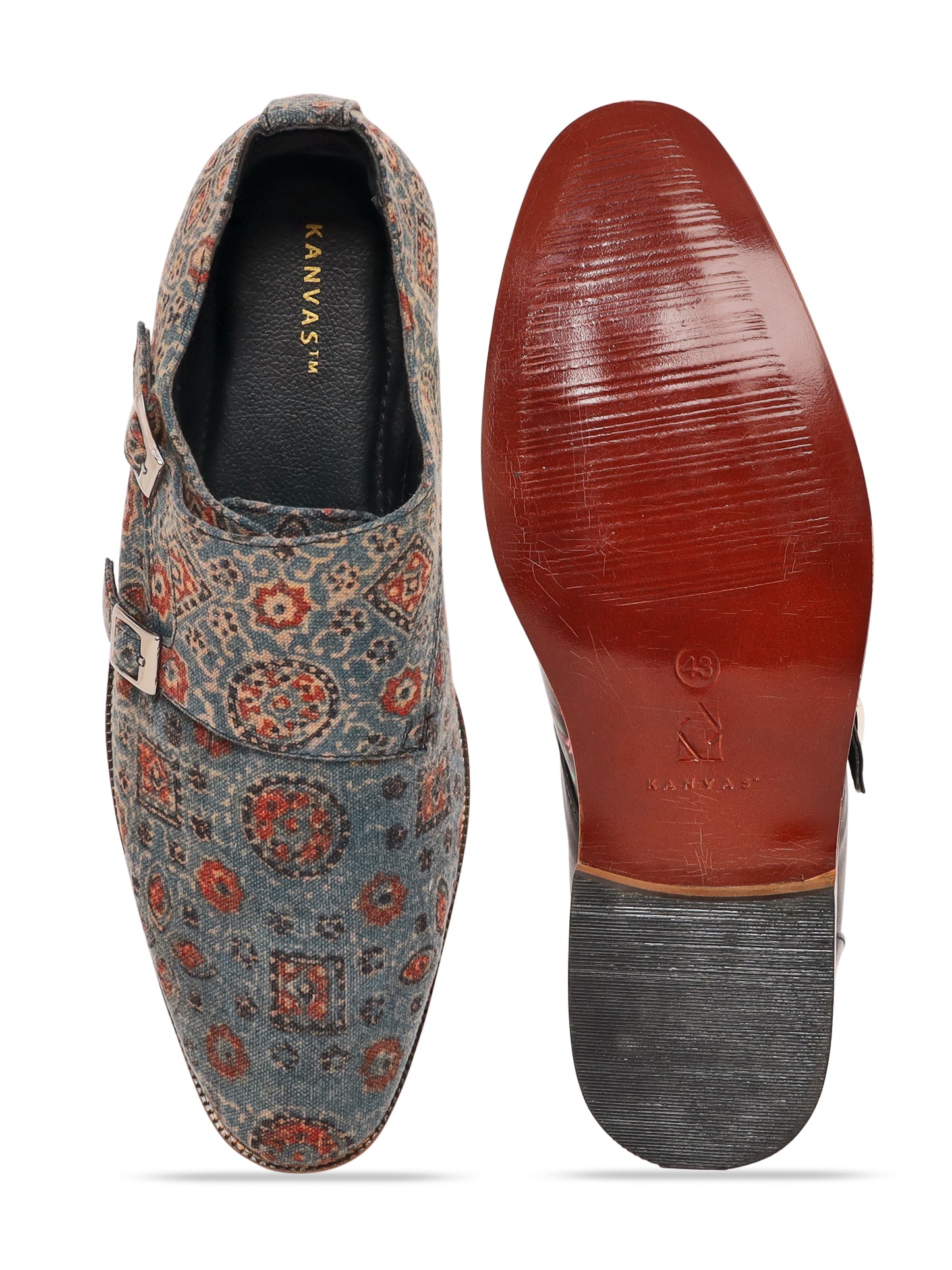 Blue Ajrakh Print Monk Shoes