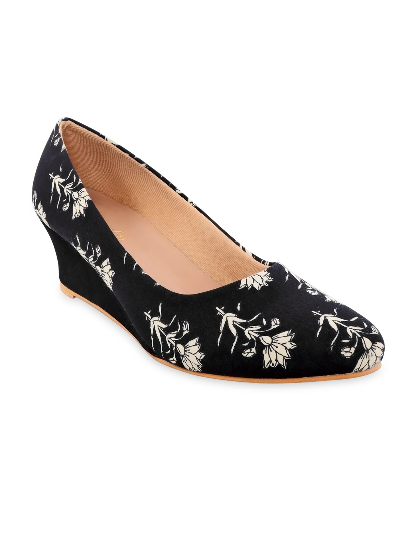 Black Block Print Wedges