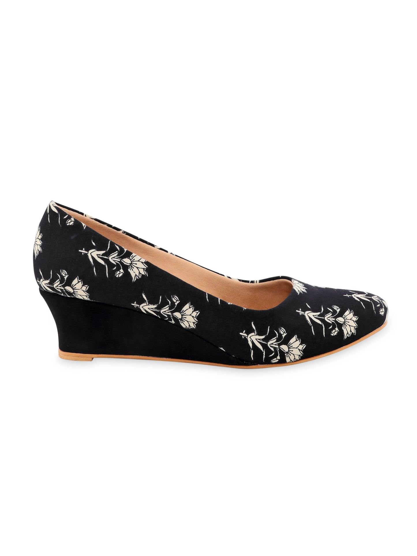 Black Block Print Wedges