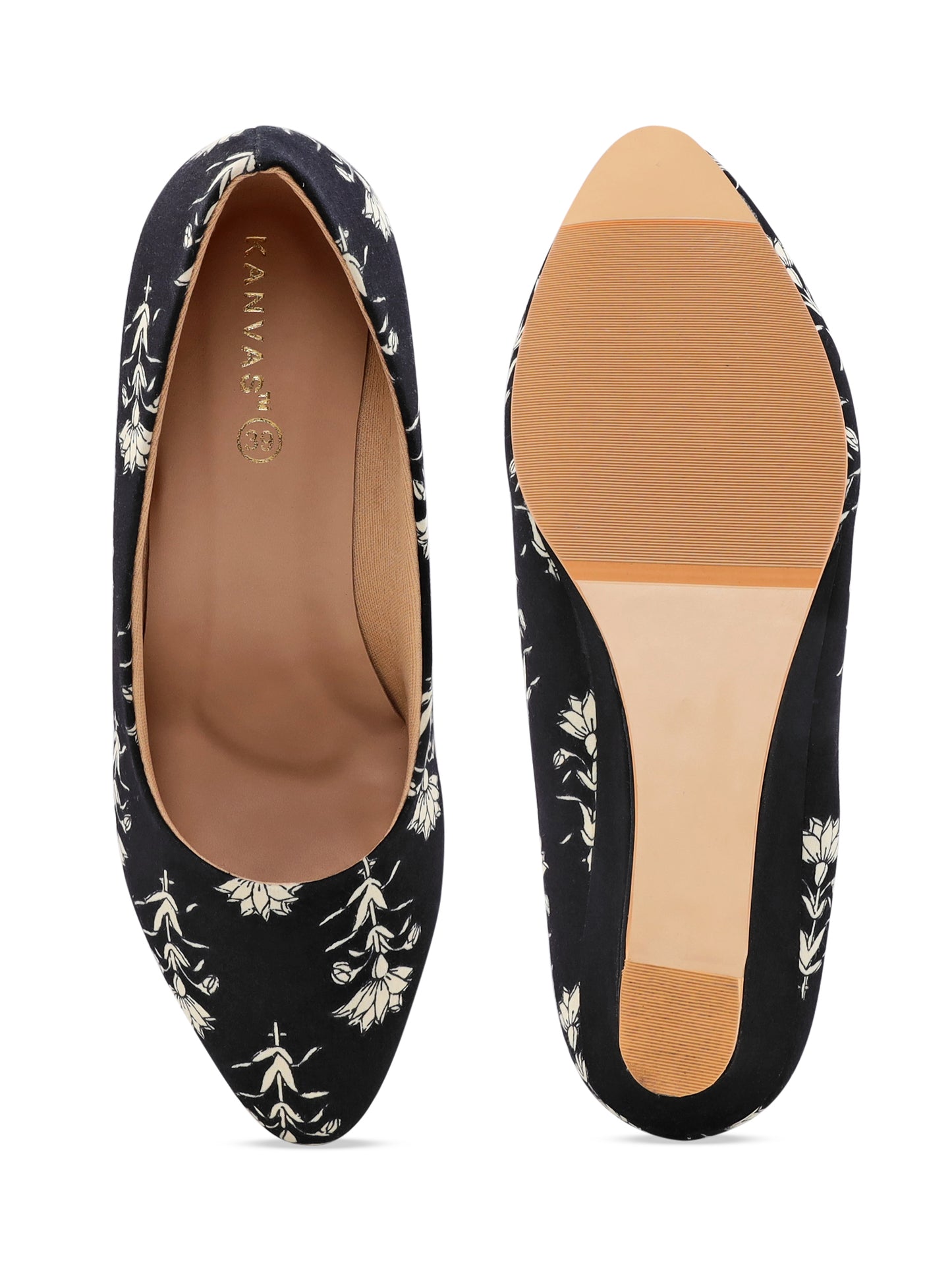Black Block Print Wedges