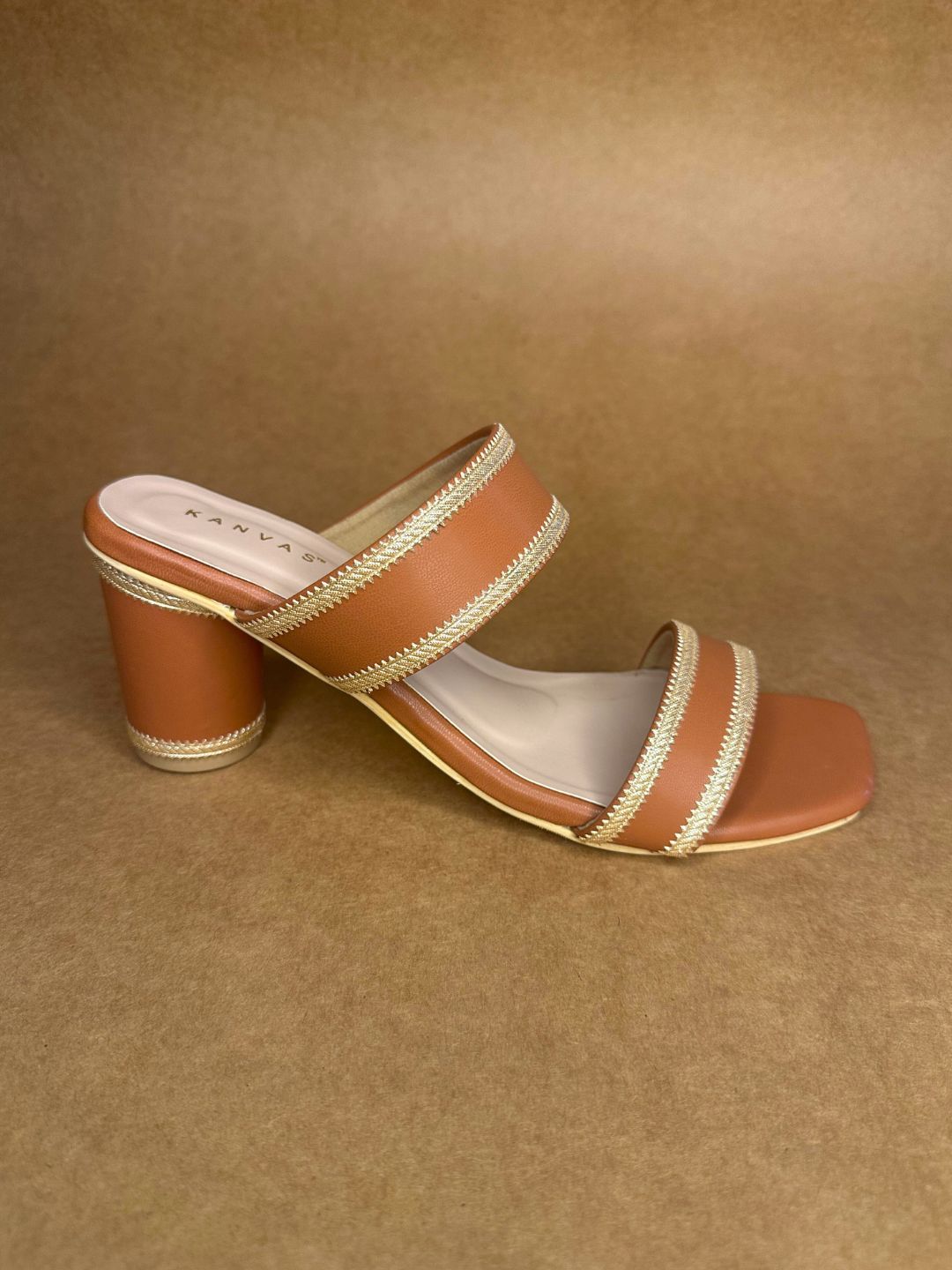 Tan & Gold Block Heels