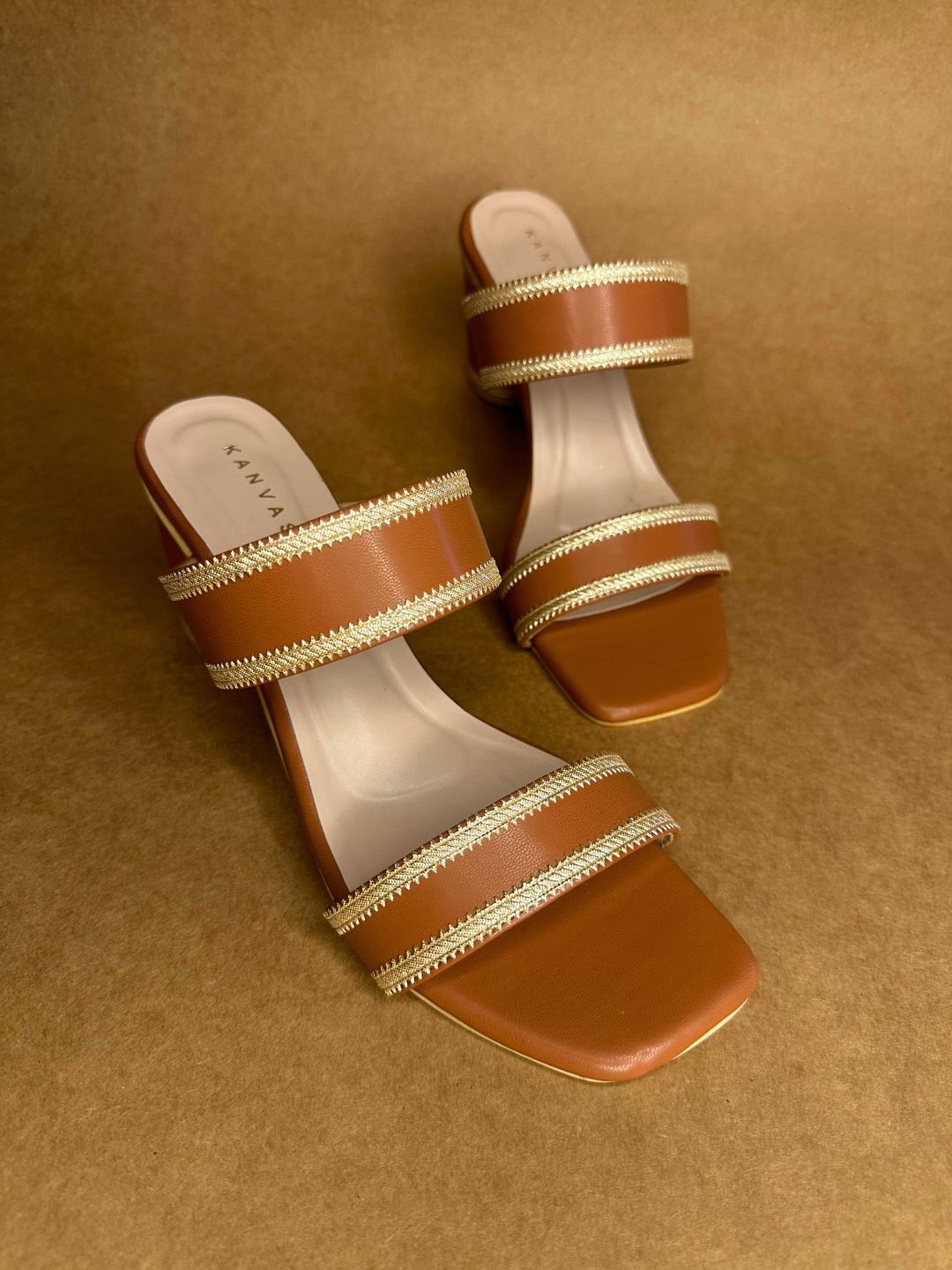 Tan & Gold Block Heels