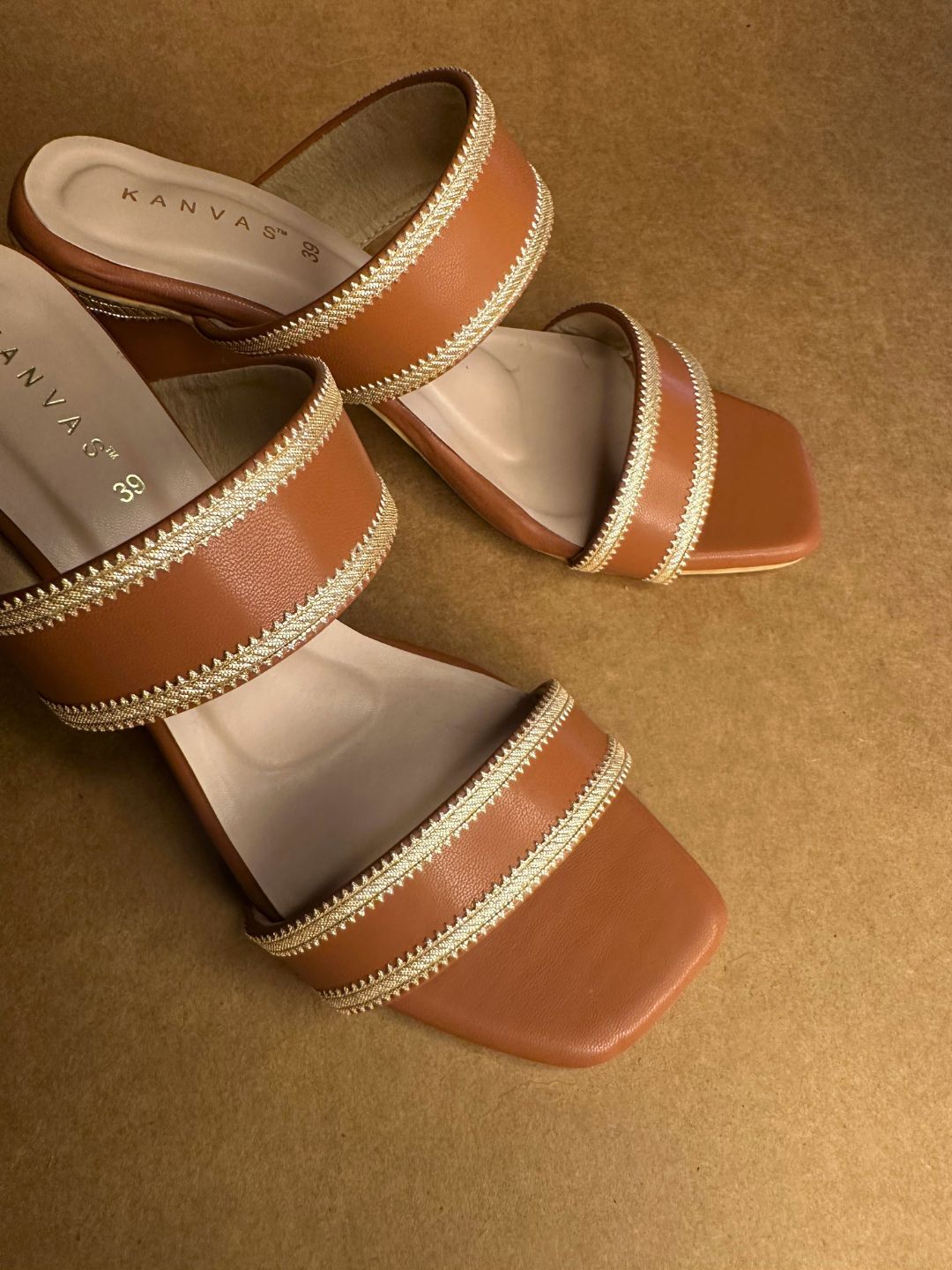 Tan & Gold Block Heels