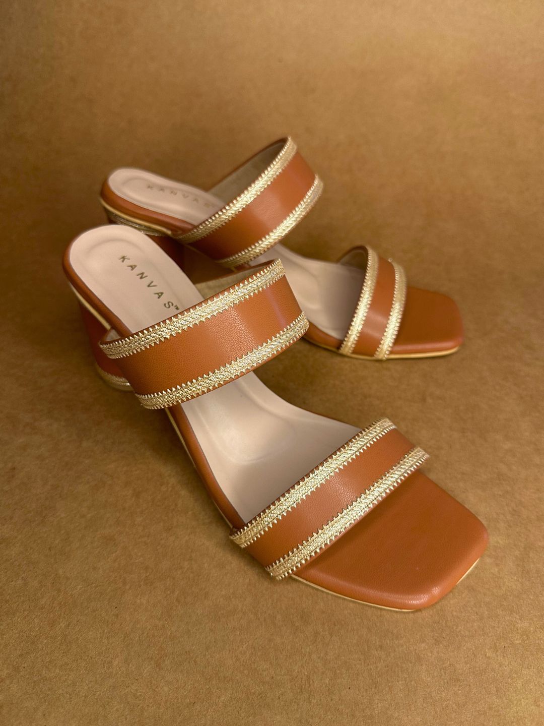 Tan & Gold Block Heels