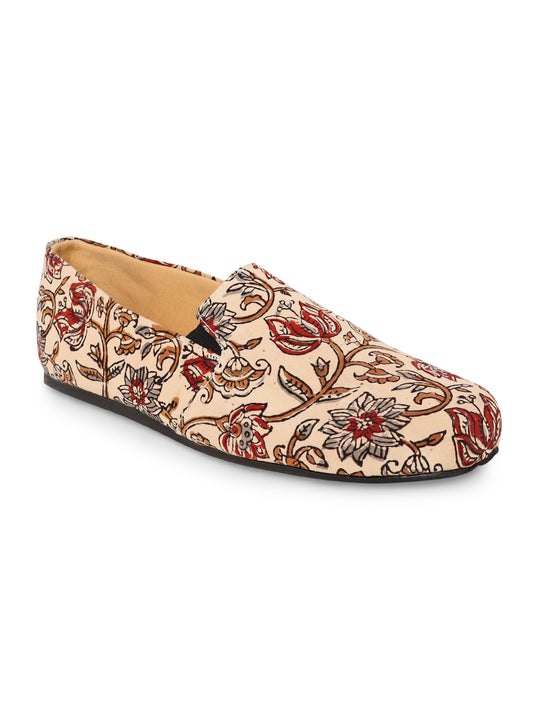 Creme Kalamkari Moccasins