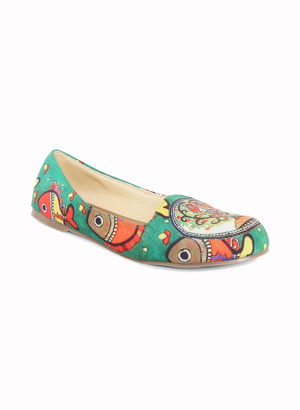 Green Madhubani Fish Motif Loafers