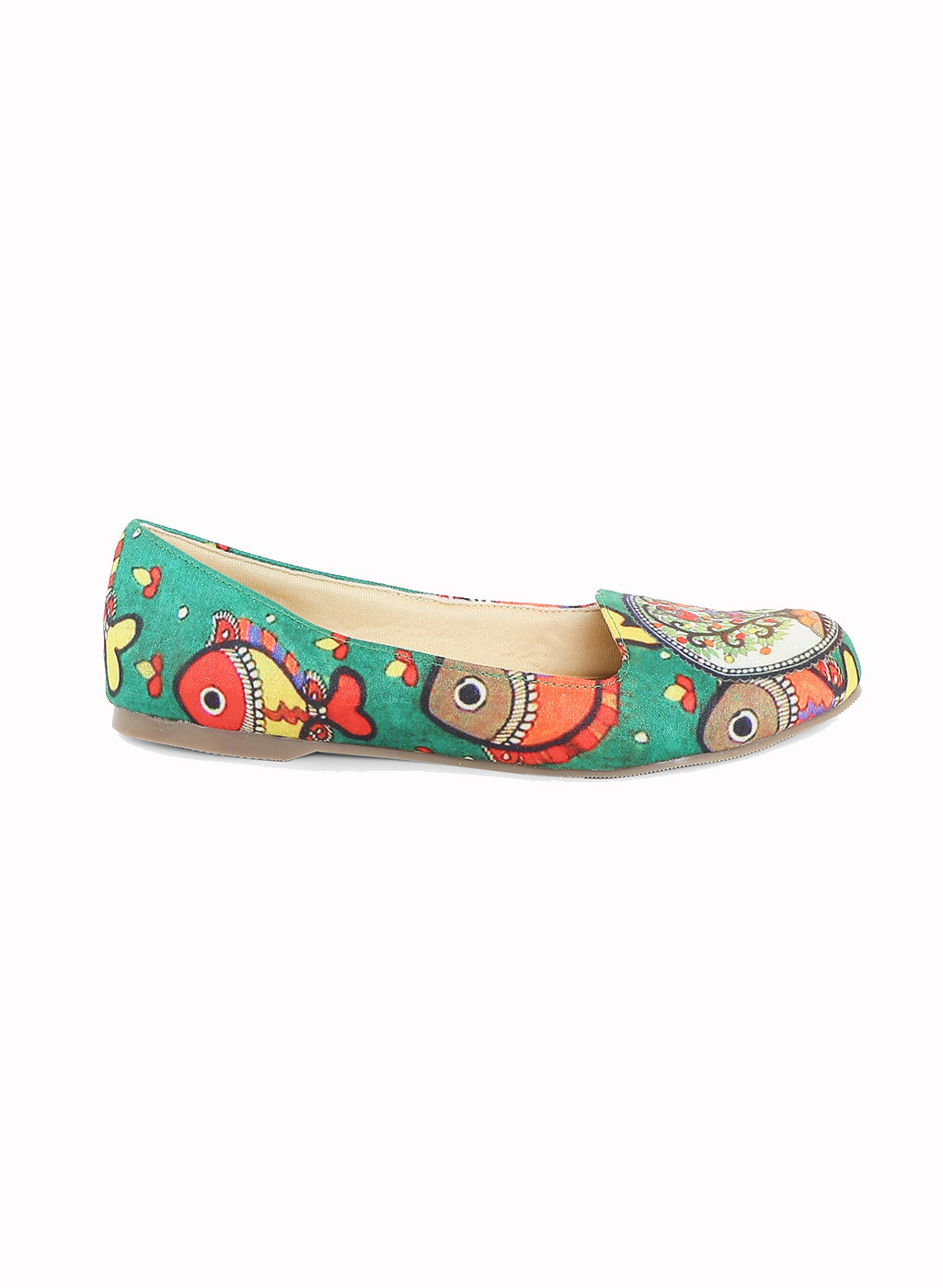 Green Madhubani Fish Motif Loafers