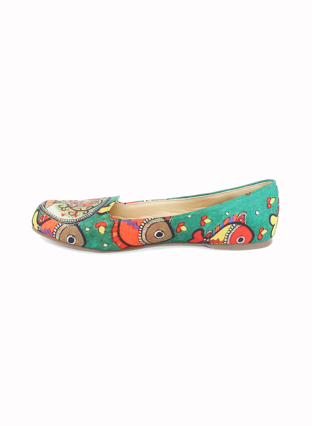 Green Madhubani Fish Motif Loafers