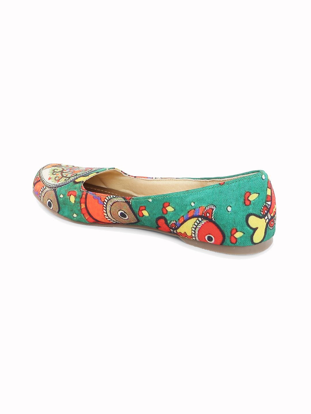 Green Madhubani Fish Motif Loafers