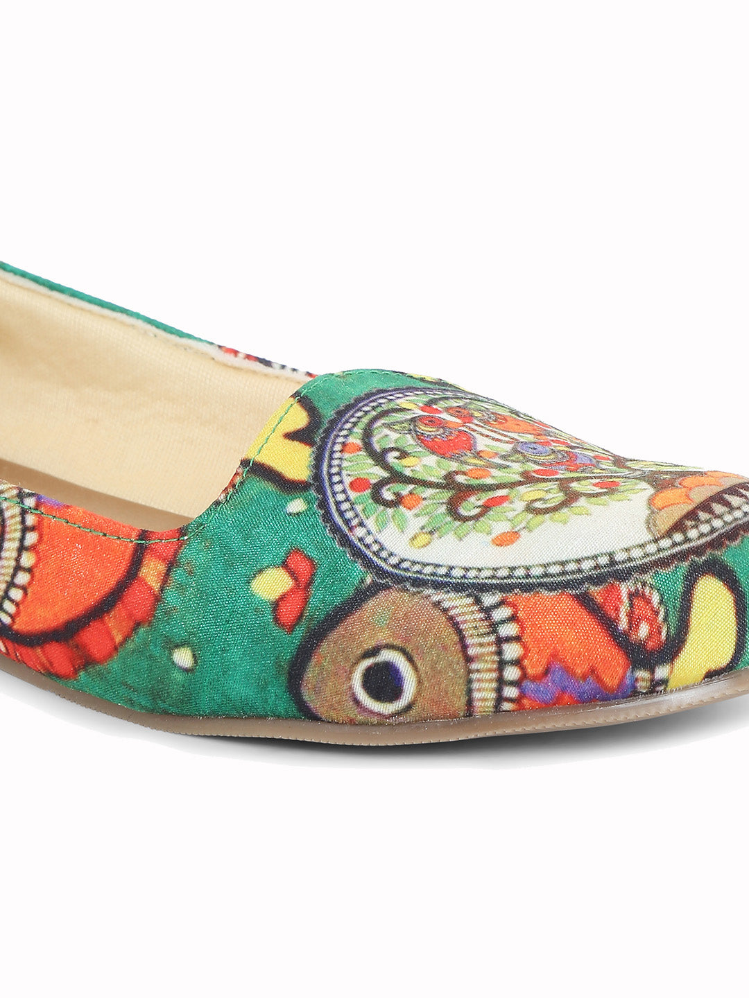 Green Madhubani Fish Motif Loafers