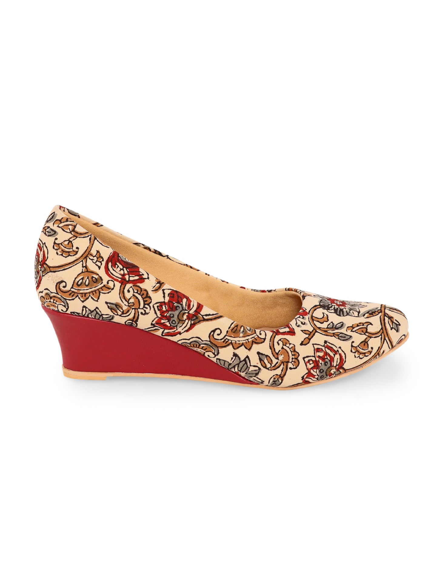 Maroon Kalamkari Art Print Wedges