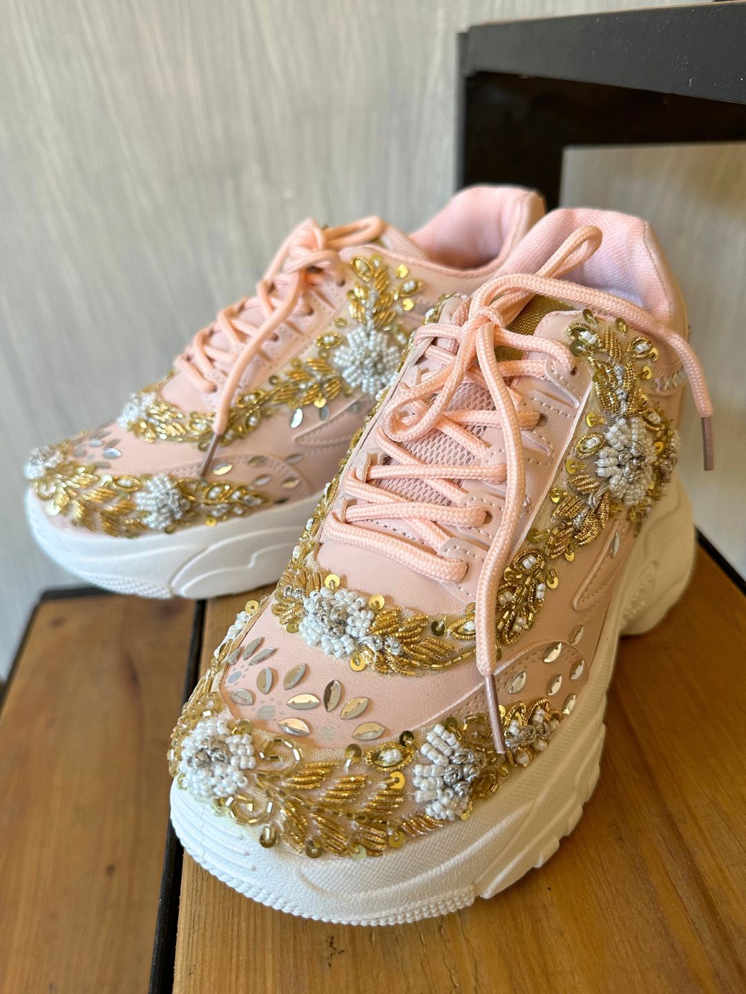 Pink and gold sales sneakers