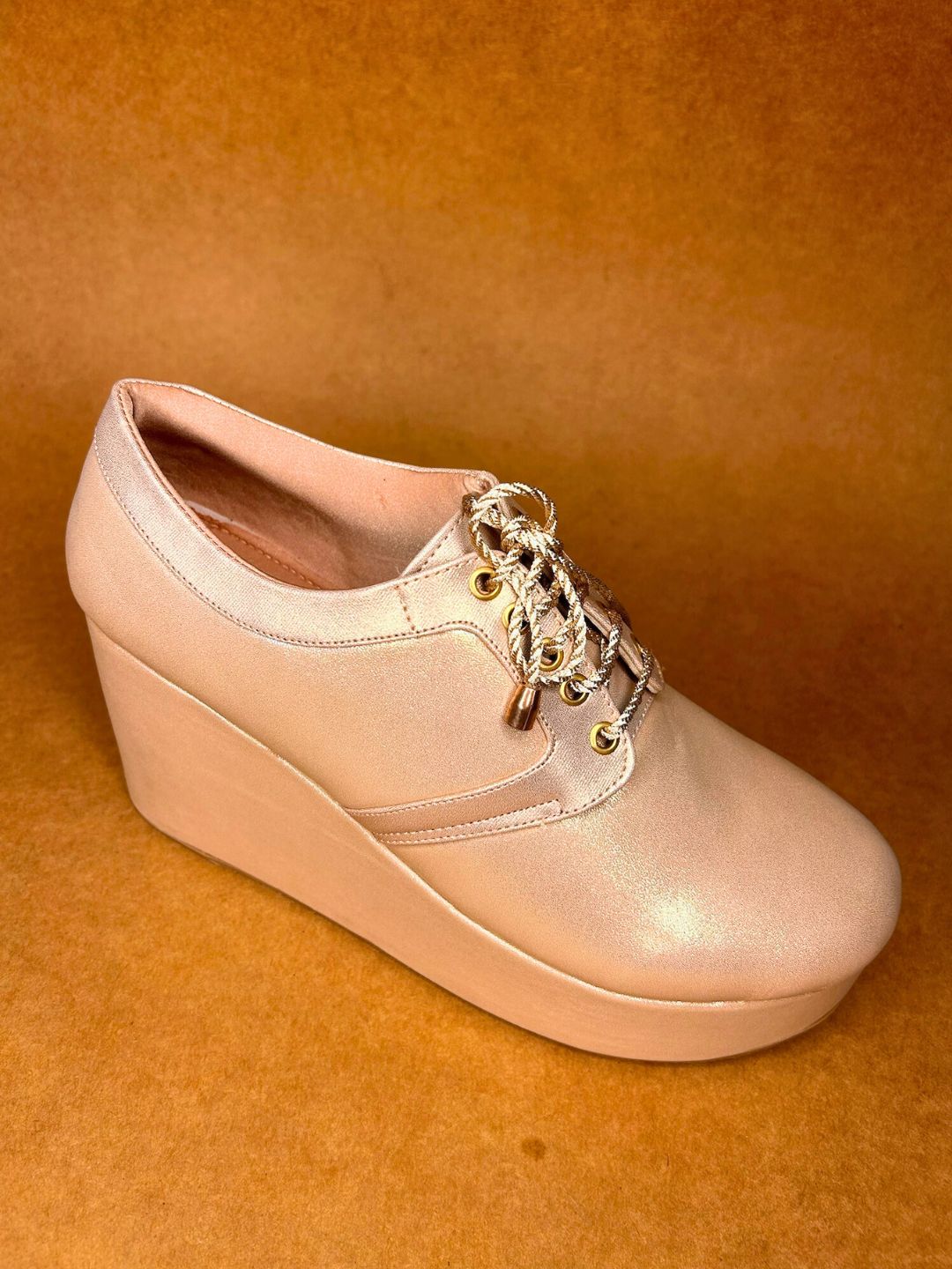 Rose Gold Sneakers with Wedges