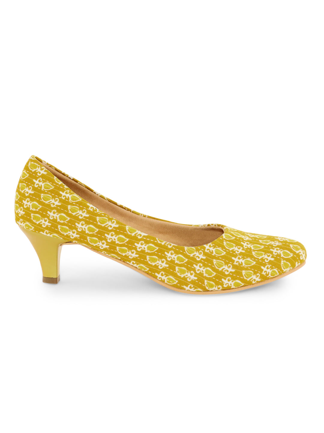 Subtle Yellow Block Print Kiiten Heels