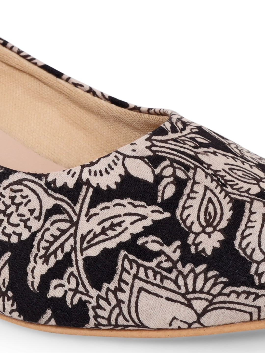 Black Kalamkari Print Kitten Heels