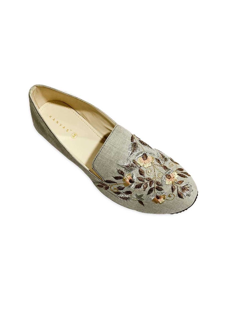 Grey Traditional Embroidered Moccasins