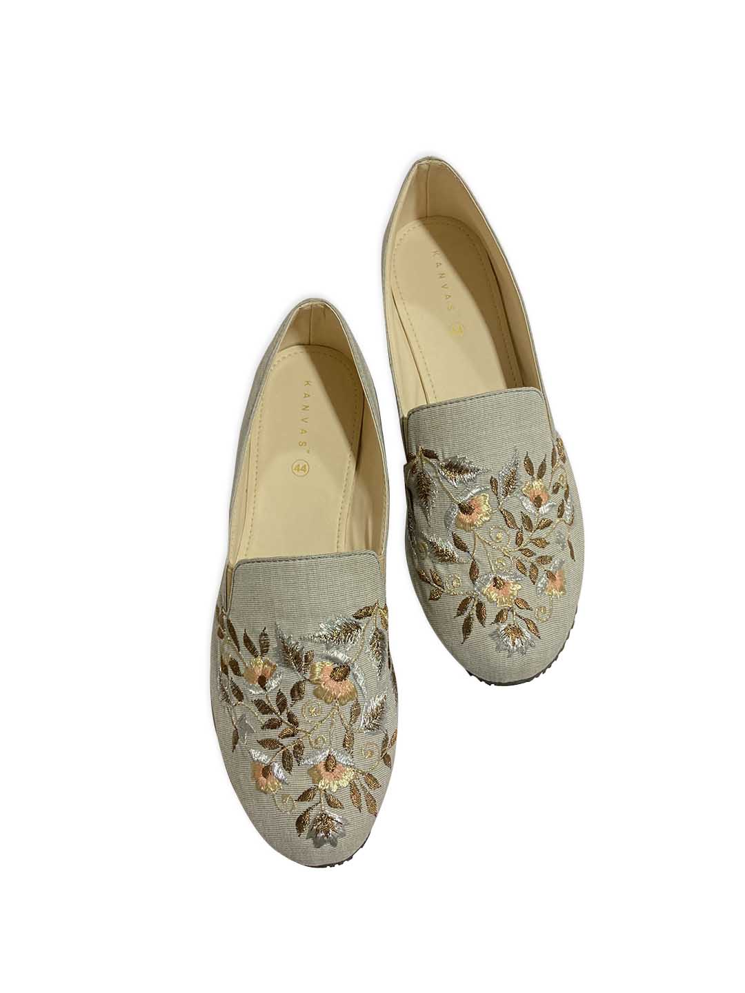 Grey Traditional Embroidered Moccasins