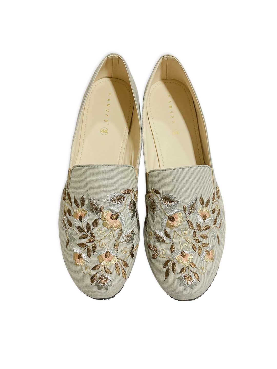 Grey Traditional Embroidered Moccasins