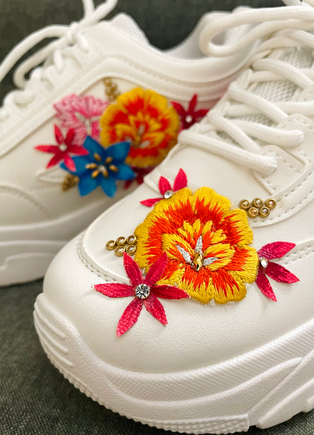 Colorful Hand Embroidered 3D Floral Sneakers