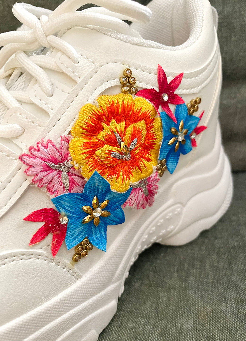 Colorful Hand Embroidered 3D Floral Sneakers