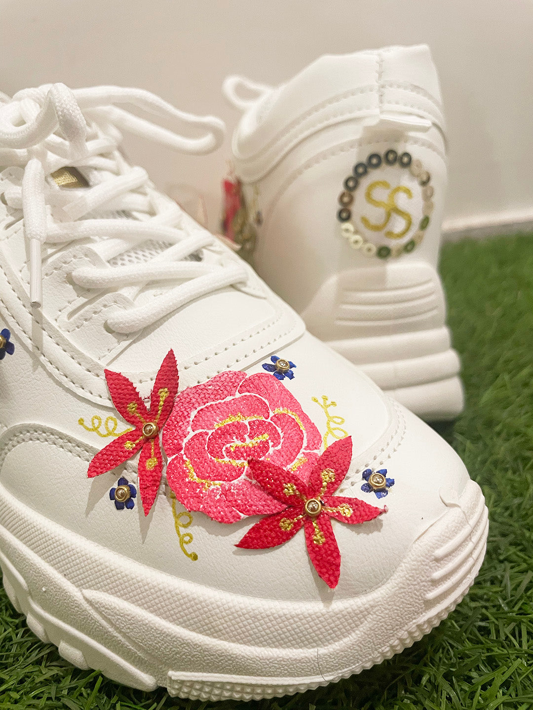 Colorful Designer Hand Painted 3D Floral Sneakers