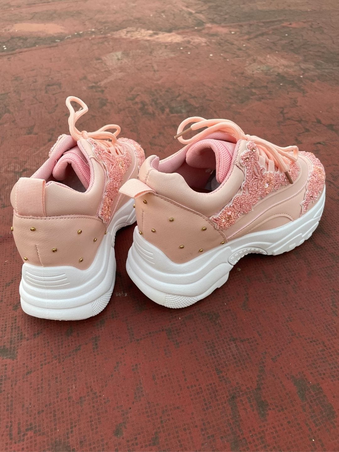 Pink Bead Work Kanvas Sneakers