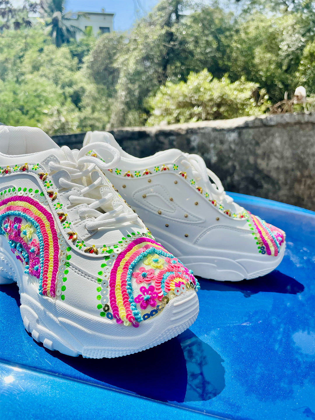 Multicolor Neon 3D Embroidered Kanvas Sneakers - Main Image