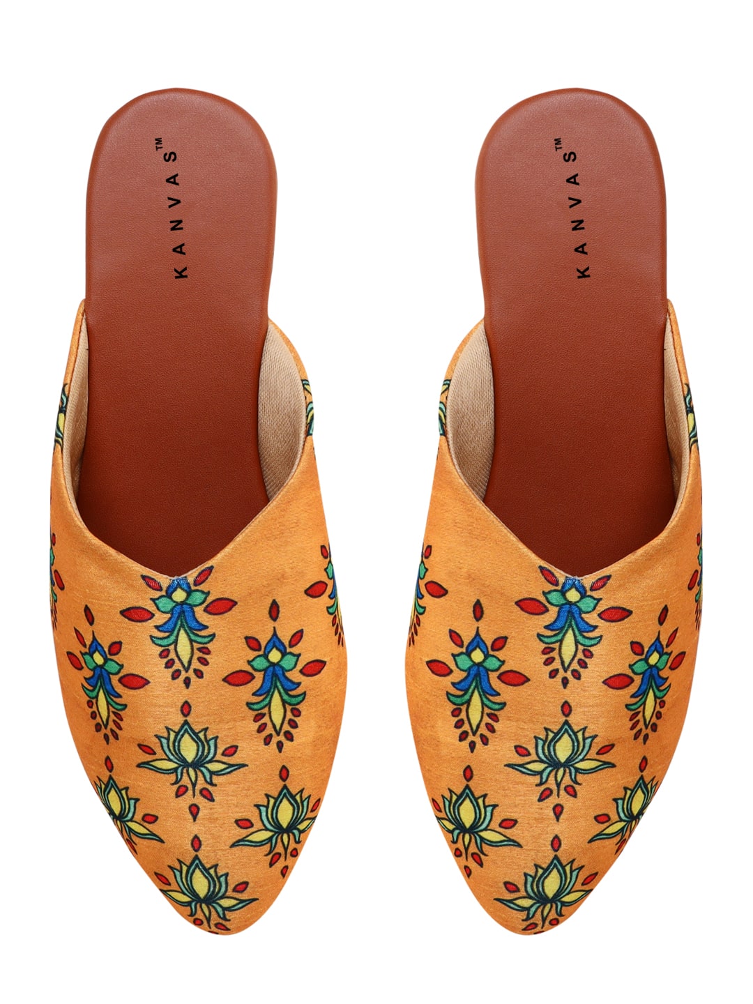 Orange Traditional Butta Slip On Chappals