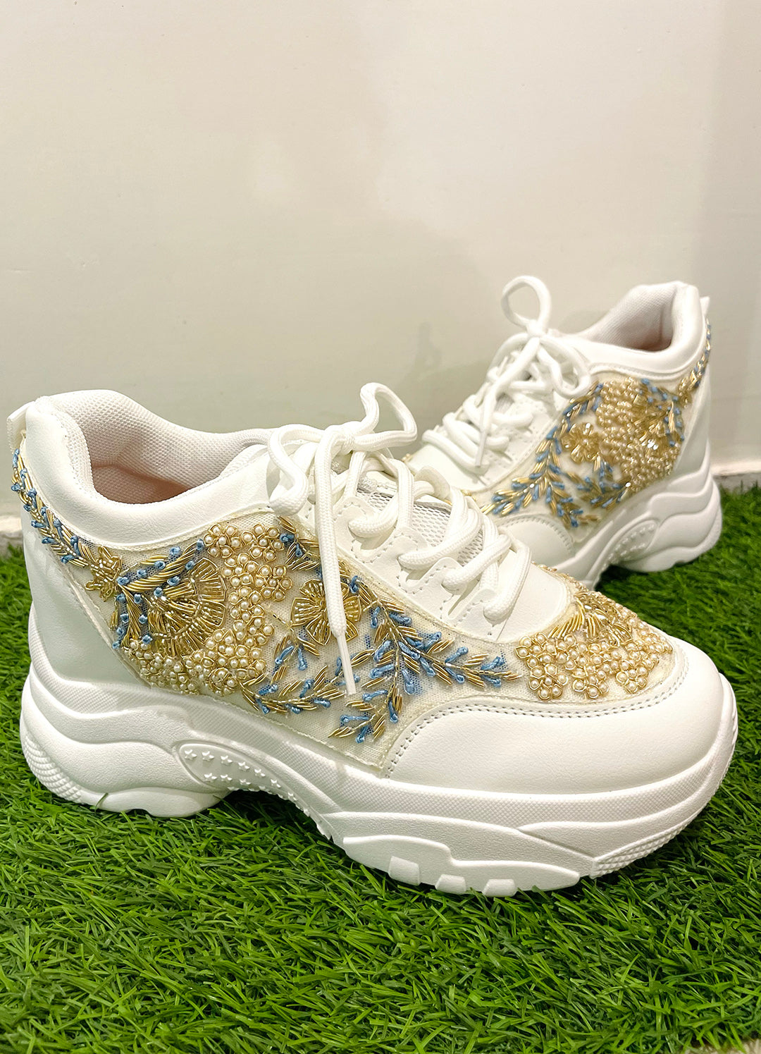Pearl Work Zardozi Custom Kanvas Sneakers - Main Image