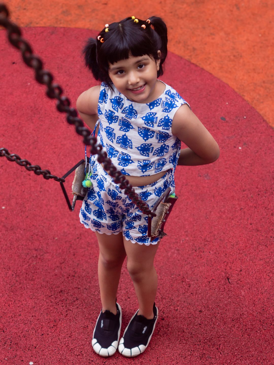Girls Cotton Linen Top and Shorts Set - Blue Bird