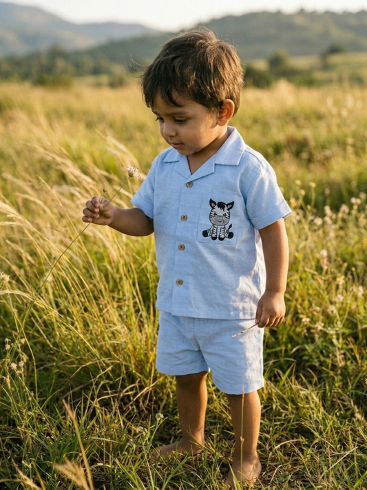 Kids Cotton Co-ord set - Blue Zebra Print