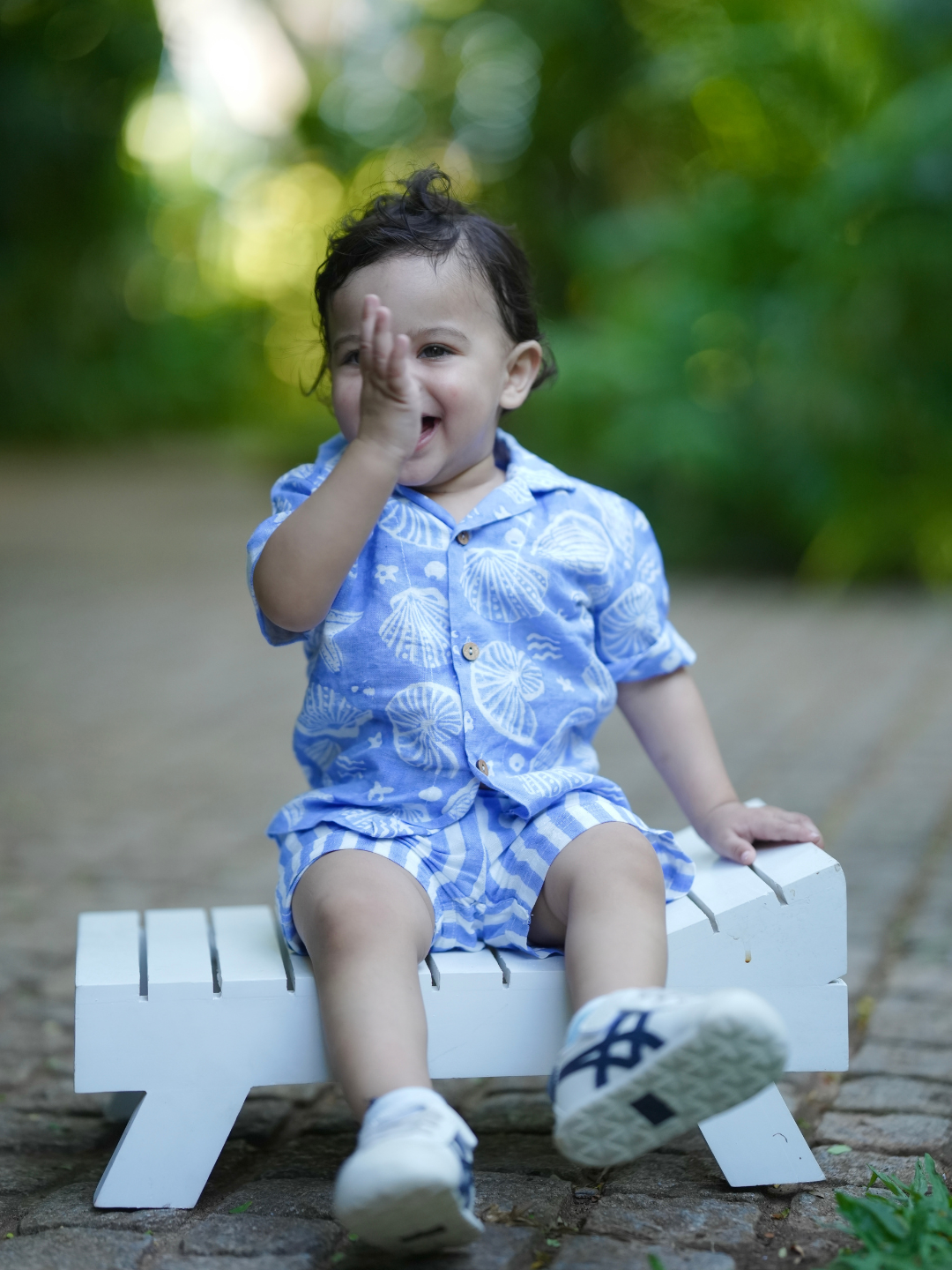 Kids Cotton Linen Co-ord Set - Periwinkle Starfish Print