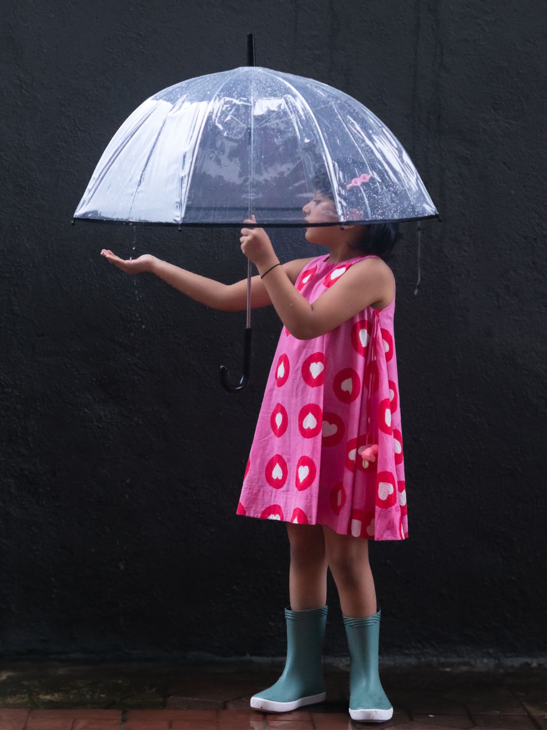 Girls Cotton Dress - Pink Heart Print