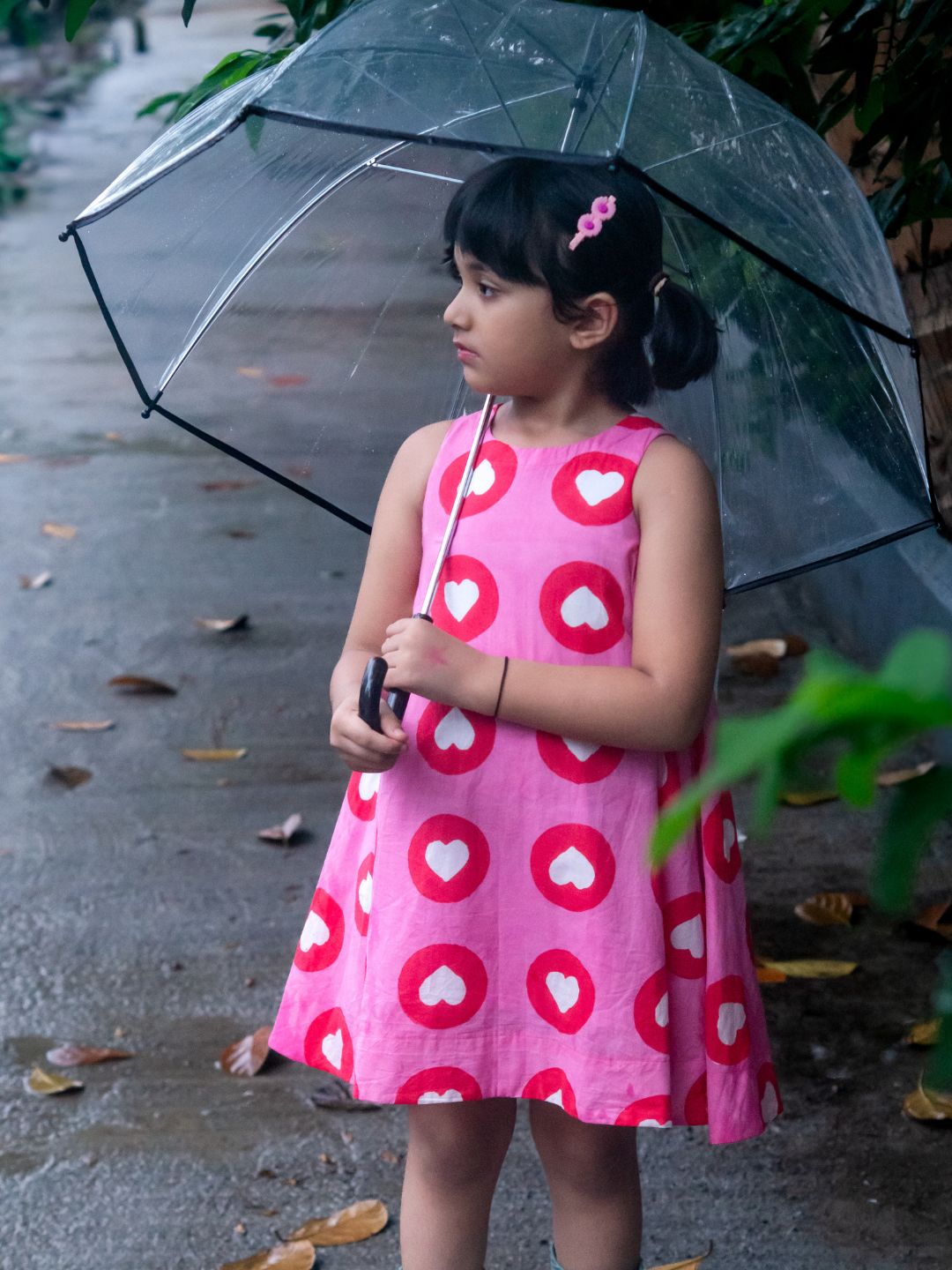 Girls Cotton Dress - Pink Heart Print