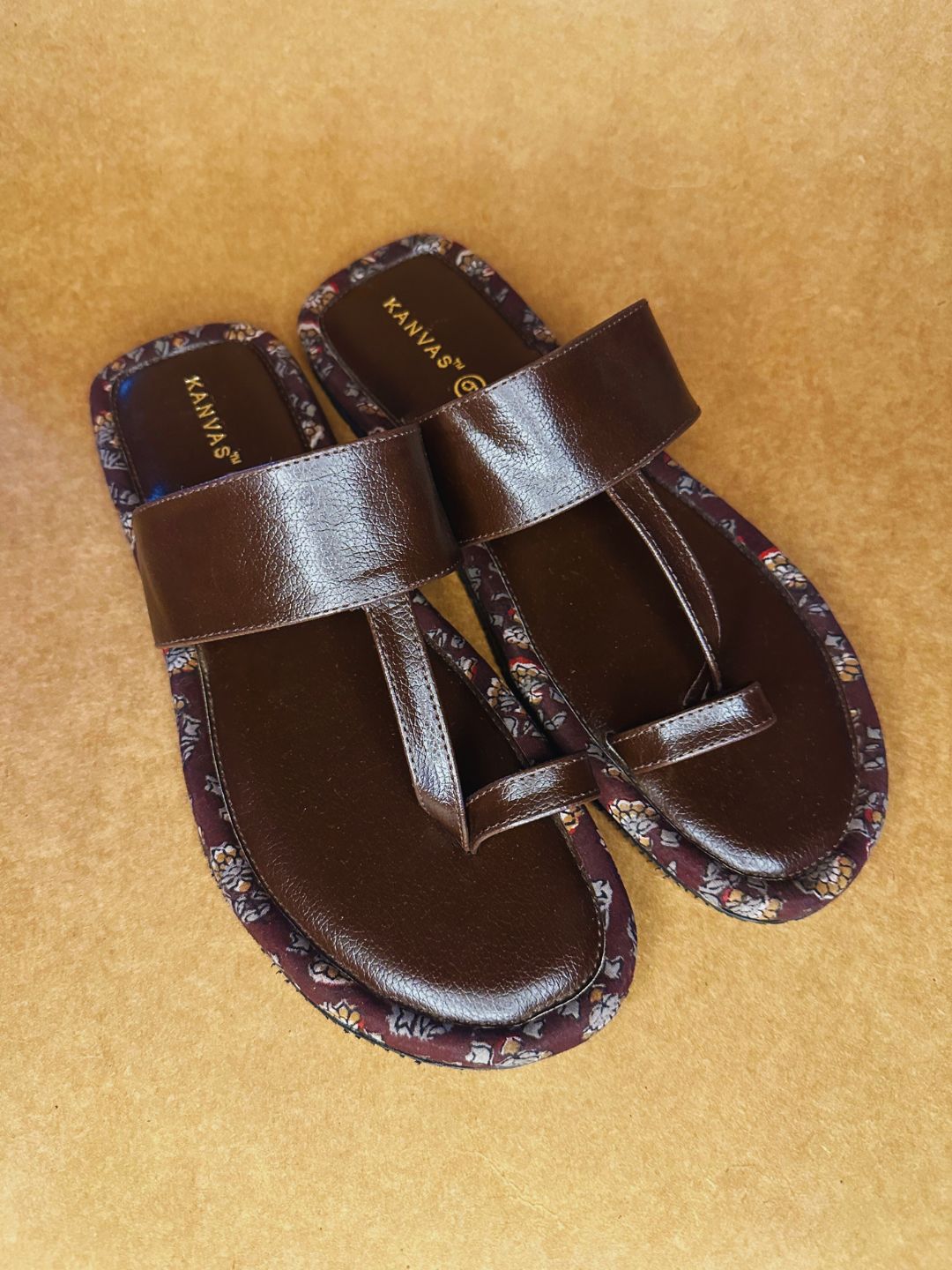 Designer Brown Block Print Chappals