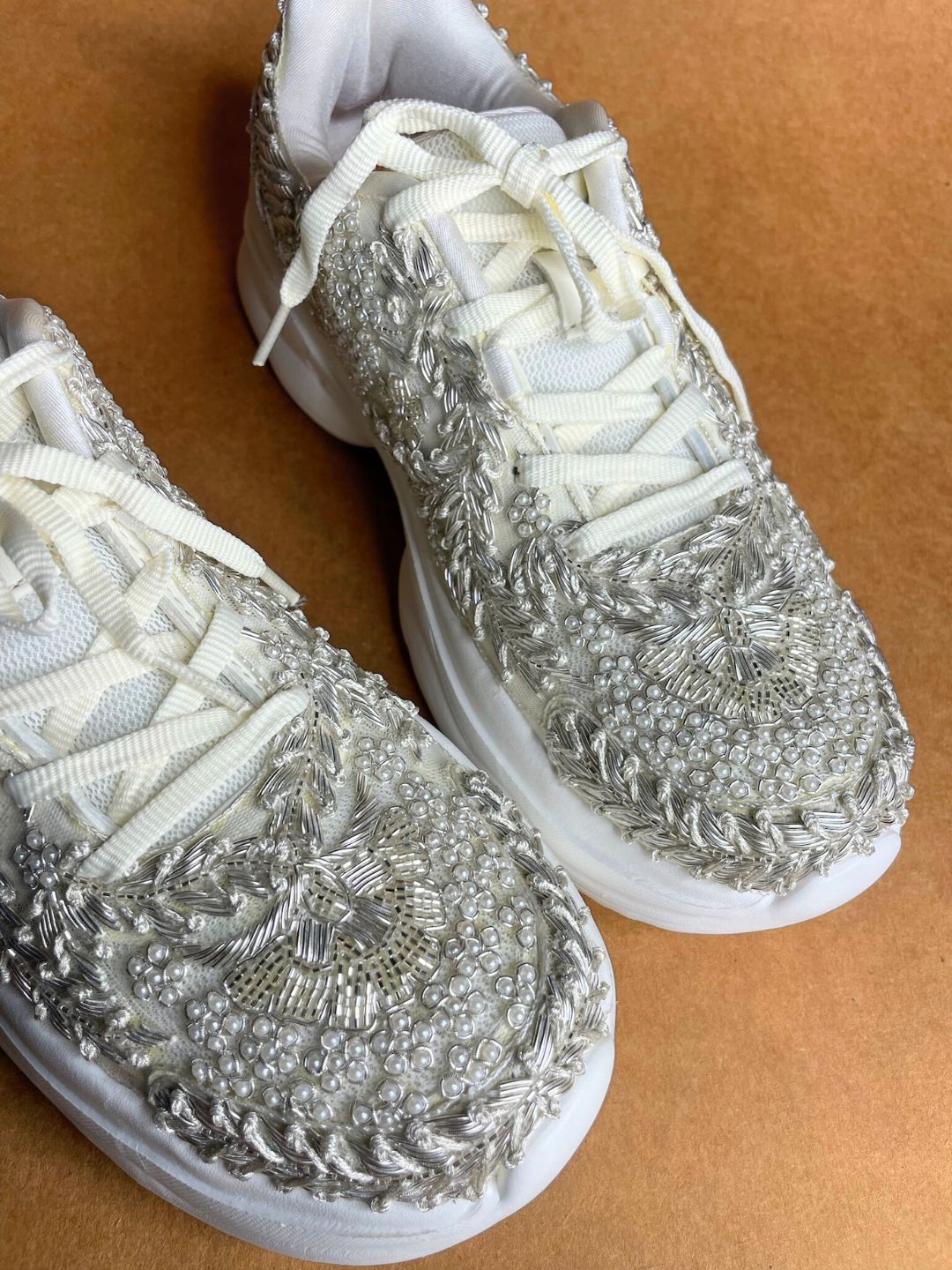 Silver Zari Work with Pearls Sneakers