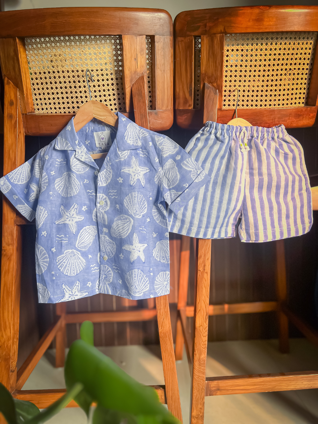 Kids Cotton Linen Co-ord Set - Periwinkle Starfish Print