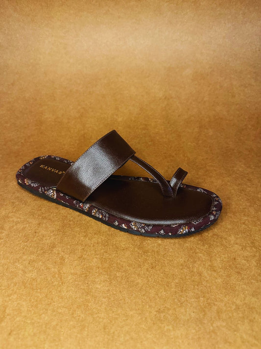 Designer Brown Block Print Chappals