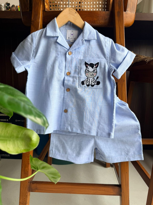 Kids Cotton Co-ord set - Blue Zebra Print