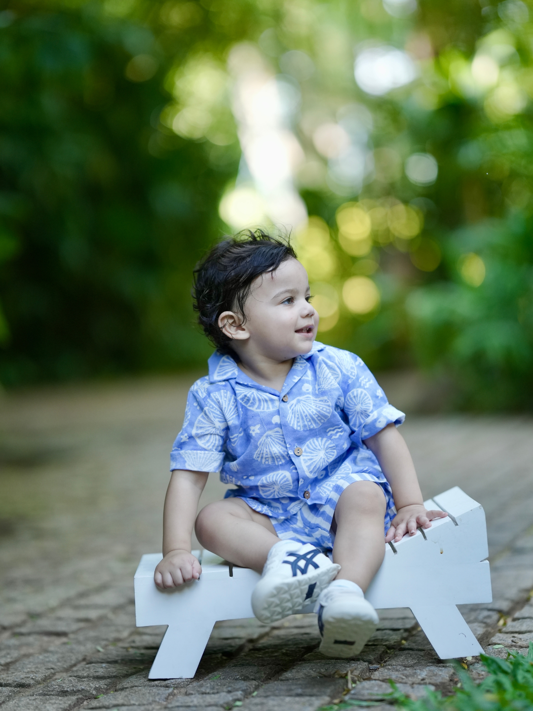 Kids Cotton Linen Co-ord Set - Periwinkle Starfish Print