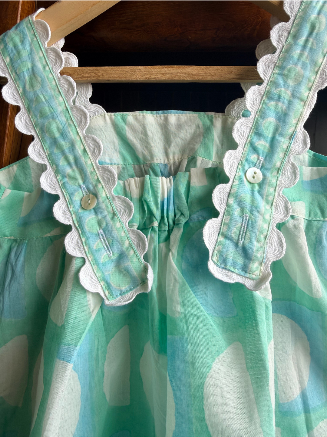 Girls Cotton Linen Co-ord Set - Green Circle Print