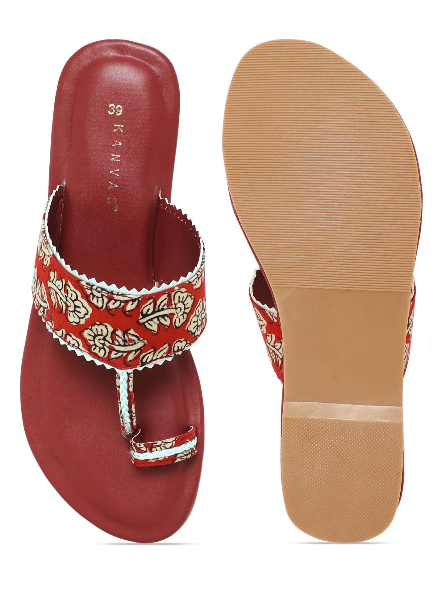 Mud Brown Block Print Kolhapuri Chappals